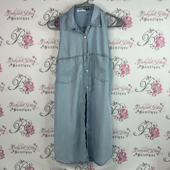 BB Dakota Dress tank top button up Light white Blue Sleeveless Denim collar - Picture 1 of 10